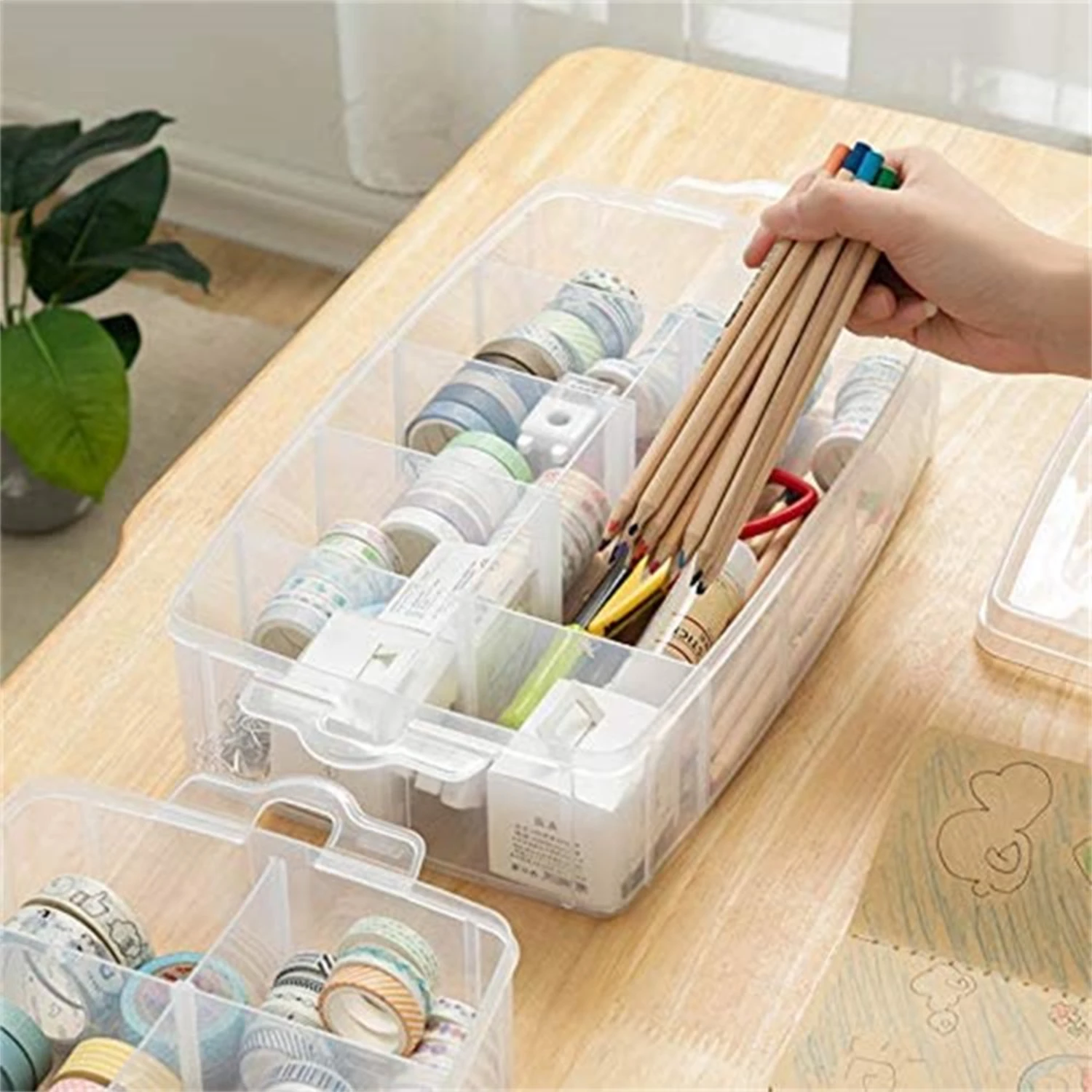 Clear 3-Tier Stackable Storage Box Organizer with Adjustable Compartments - Jewelry Beads Arts Crafts Beauty Supplies