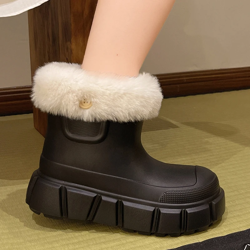 Winter Women Plush Snow Boots Furry Soft Warm Outdoor Waterproof Shoes Thick Sole Non Slip EVA Slip-on Casual Ankle Boots 35-40