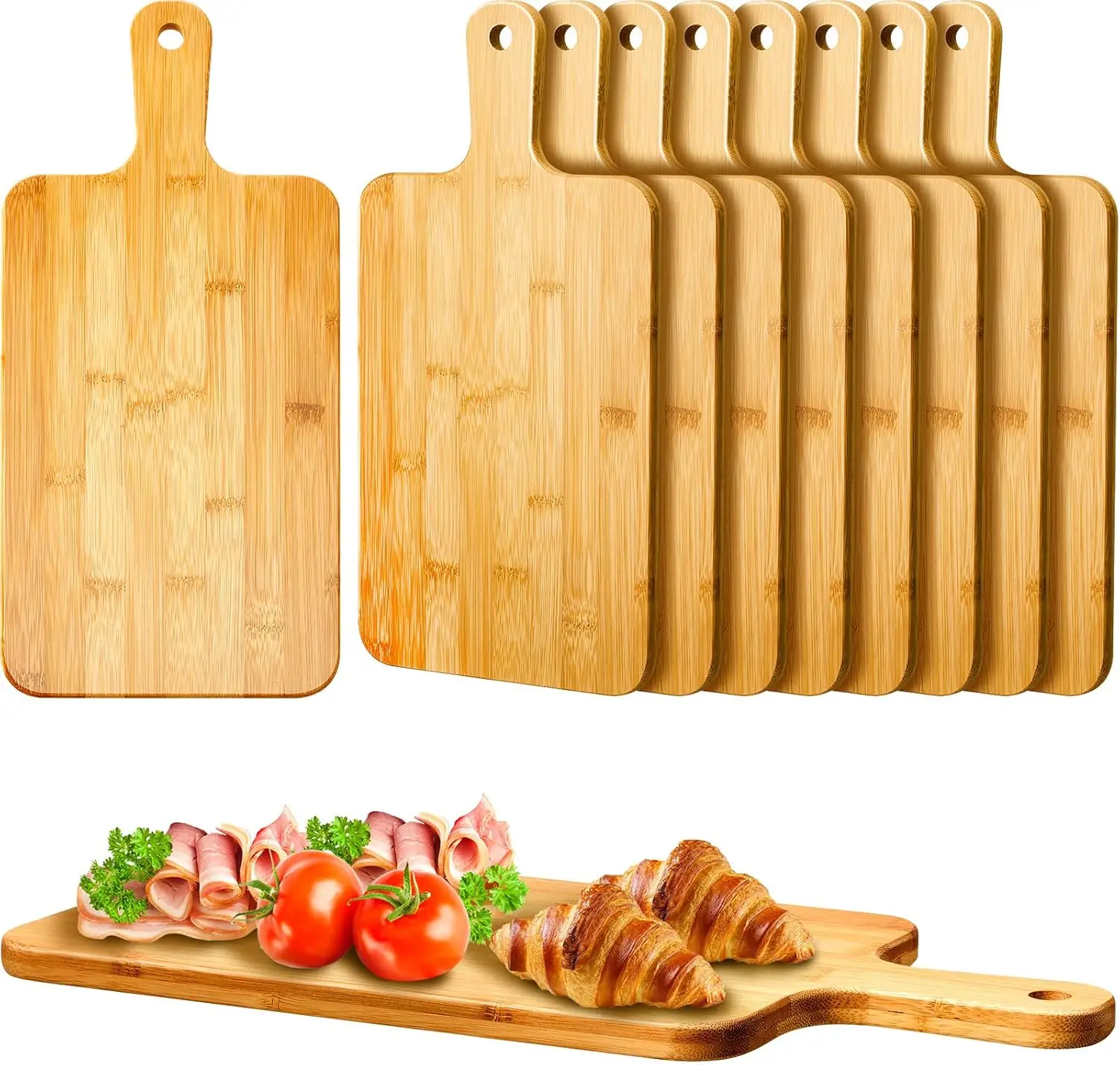 

10 Pcs Bamboo Wood Cutting Board with Handle 15.7x7.8 Inch for Pizza, Bread, Cheese, Charcuterie, Fruit & Vegetables