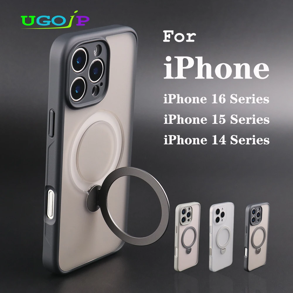 

Магнитный чехол UGOjP для iPhone 16 Pro Max 15 Pro, матовый чехол для телефона для iPhone 14 Pro Max 360 ° Защитный чехол для вращающейся подставки