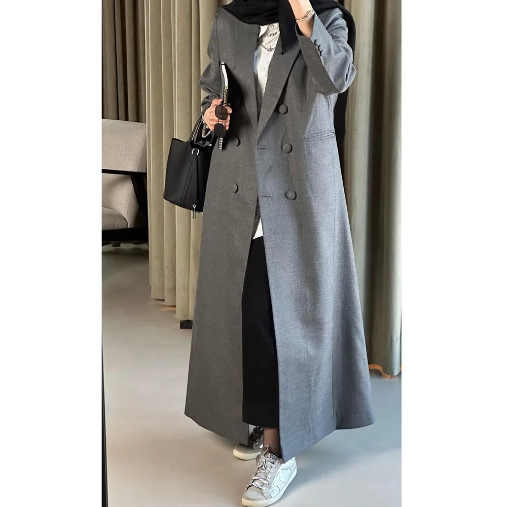 Formal Muslim Women\'s Suits Blazer Long Jacket 1 Piece Double Breasted Peak Lapel Eelegant Outfits Abaya Dubai Luxury Custom