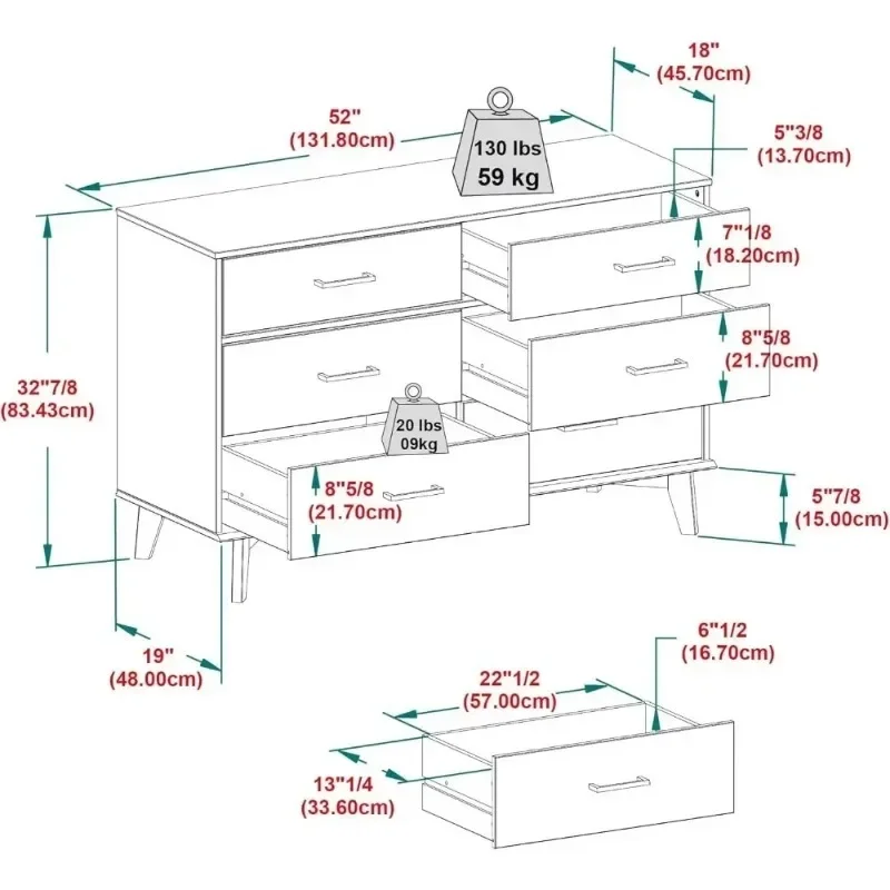 【متخصصة】 #   منظم تخزين غرفة النوم الحديث ذو 6 أدراج من Hot Sales، 52 بوصة، مقبض كراميل