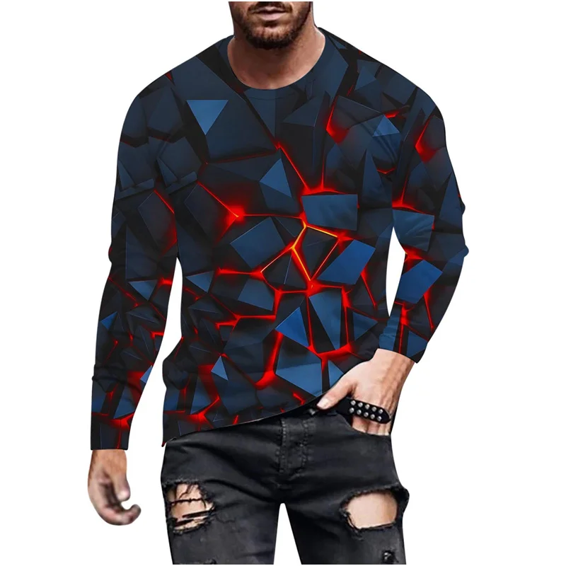 Fashion Geometric 3D Printed T Shirt For Men Geometry Lava Graphic Long Sleeve T-Shirt Sports Running Tees Round Neck Tops Tees image 2