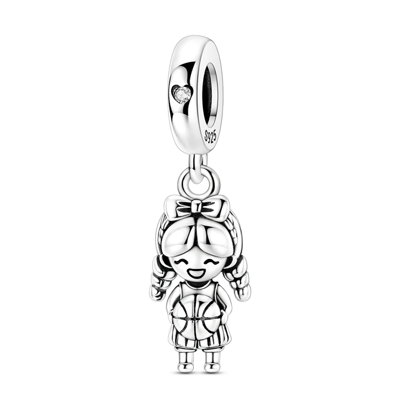 Soccer Girl Pendant Fit Original Bracelet Making 925 Sterling Silver Charm For Women Jewelry