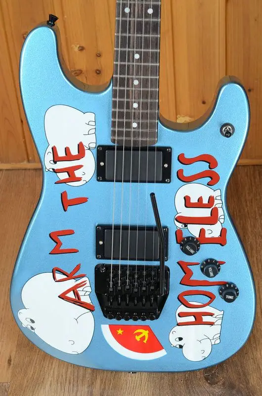 Custom Morello Metal Blue 6 Strings Electric Guitar with Pig Sticker Rosewood Fretboard FR Tremolo Bridge Maple Neck
