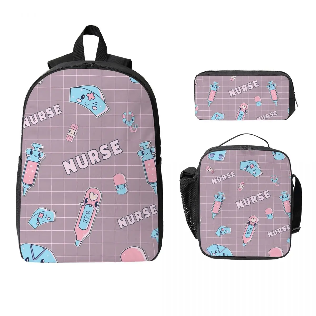 

Kawaii Hospital Medical Pattern Nurses Backpack Boys Girls BookBag School Bag Shoulder Bags 3ps Insulated Lunch Bag Pencil Case