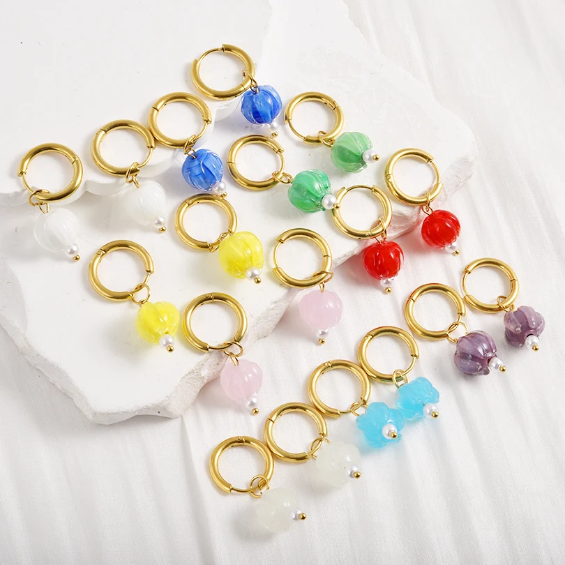 

1pair/Lot Stainless Steel Earrings 9-Color Beads Pendant Pendant Circular Ear Ring Open Earring Pendant Diy Jewelry Accessories