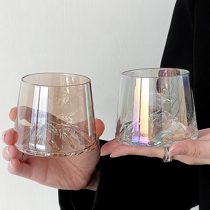 Creative Iceberg Design Whiskey Glass Bottom Raised Ice Mountain Rock Whisky Tumbler Vodka Sake Shochu Cocktail Glasses Wine Cup