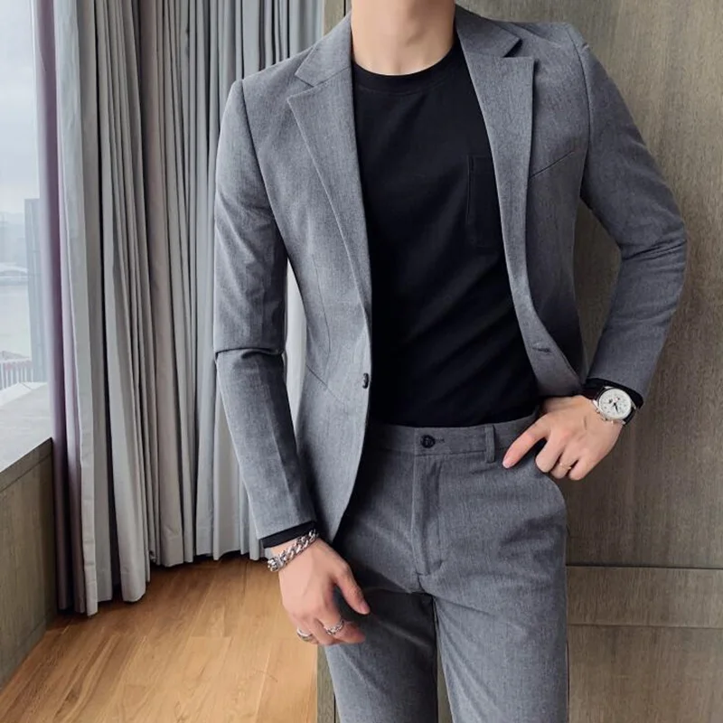 

(Jackets+pants) 2022 Brand clothing Men spring High quality business Blazers/Male slim fit cotton leisure groom dress two-piece