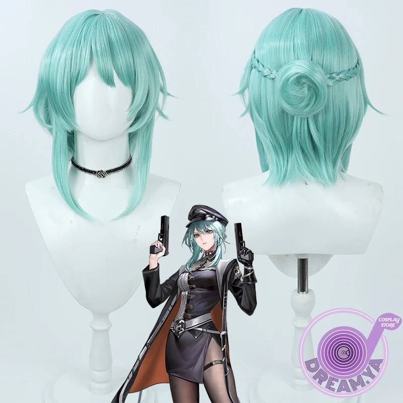 Nightingale Cosplay Wig Path To Nowhere Mint Green Short Bun Heat Resistant Synthetic Hair Halloween Party Role Play + Wig Cap