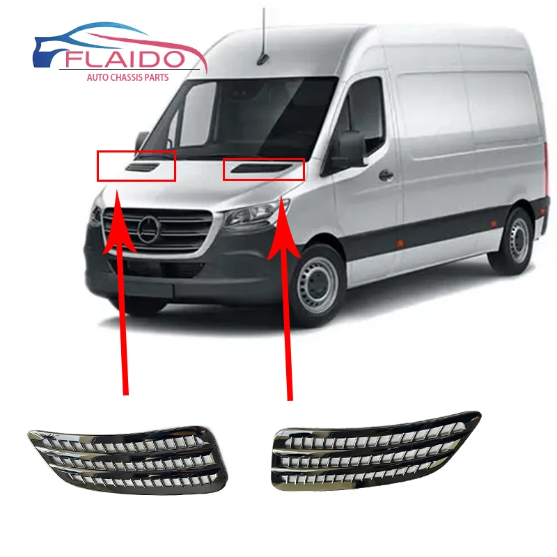FLAIDO - Electroplated Engine Hood Ventilation Grille 9108360700 9108360300 for Mercedes-Benz Sprinter 2018 and up, W907 W910