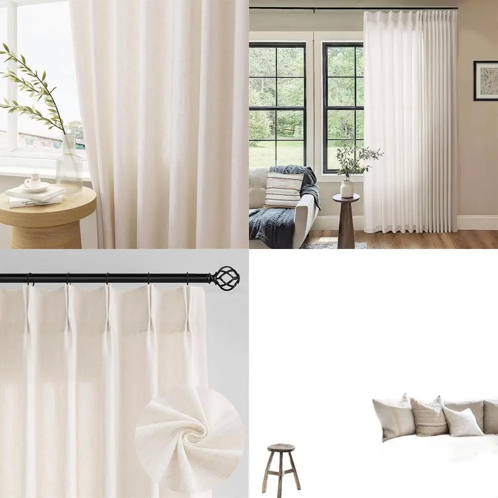 

Прозрачные льняные шторы со складками, длина 96 дюймов, ширина 100 дюймов для раздвижных дверей патио, фильтрующие свет полупрозрачные плиссированные шторы B