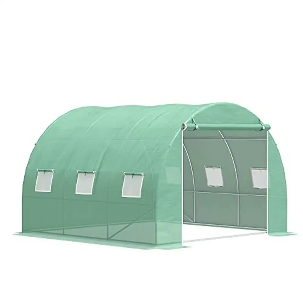 Walk-In Tunnel Hoop Greenhouse Kit Steel Frame Windows Polyethylene PE Cover Zipper Door Flowers UV Protection High Humidity