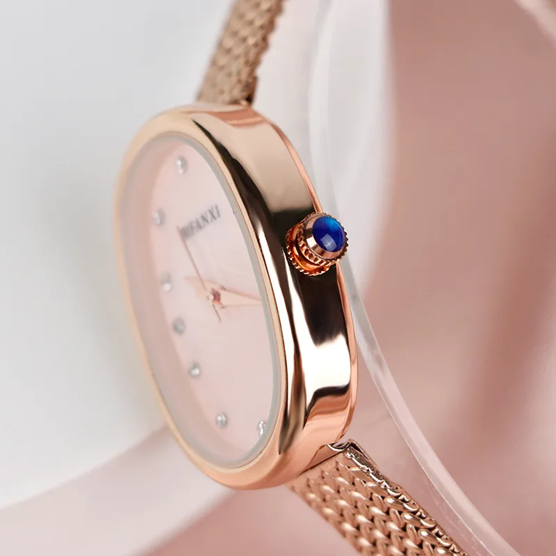 Reloj de cuarzo con forma de Tonneau para mujer, cronógrafo de lujo con diamantes ovalados, esfera de concha Simple, Estilo Vintage