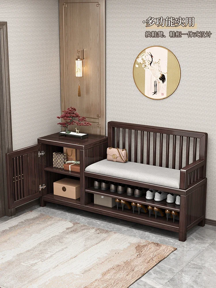 

New Chinese Style Solid Wood Storage, Shoe Change Stool Bench Design, Home Entrance Integrated Shoe Rack