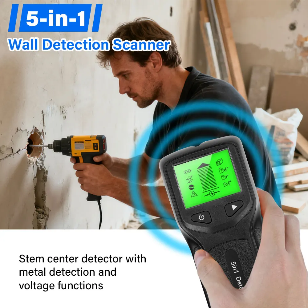Wall Stud Detector 5-in-1 LCD-scherm Multifunctionele handheld voor hout AC-draad Kabel Metaaldetector Wall Stud Finder Scanner