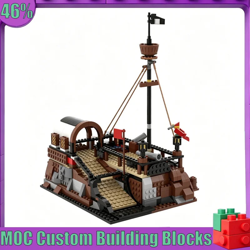 NEW 860PCS Pirate Ship Outpost MOC Custom Puzzle DIY Assembly Educational Creative Building Blocks Toy Collection Display Gift