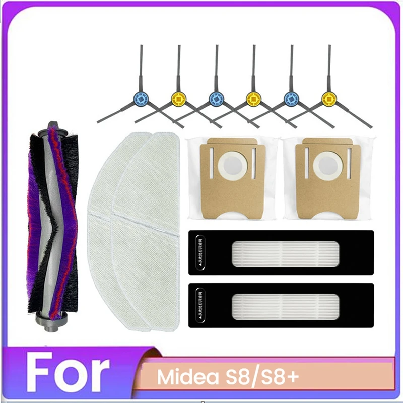 

AA81-13PCS Vacuum Brush Dust Bag Filter And Mop Cloth Set For Midea S8 S8+ Vacuum Cleaner Accessories Replacement Parts