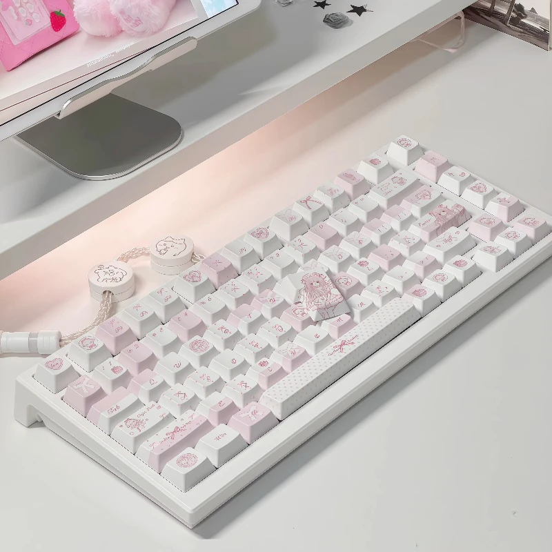 

Pink White Lamb Custom Keycaps Sublimation PBT New Profile Key Cap Cute Cartoon Anime Point Original Design for Keyboard Gift