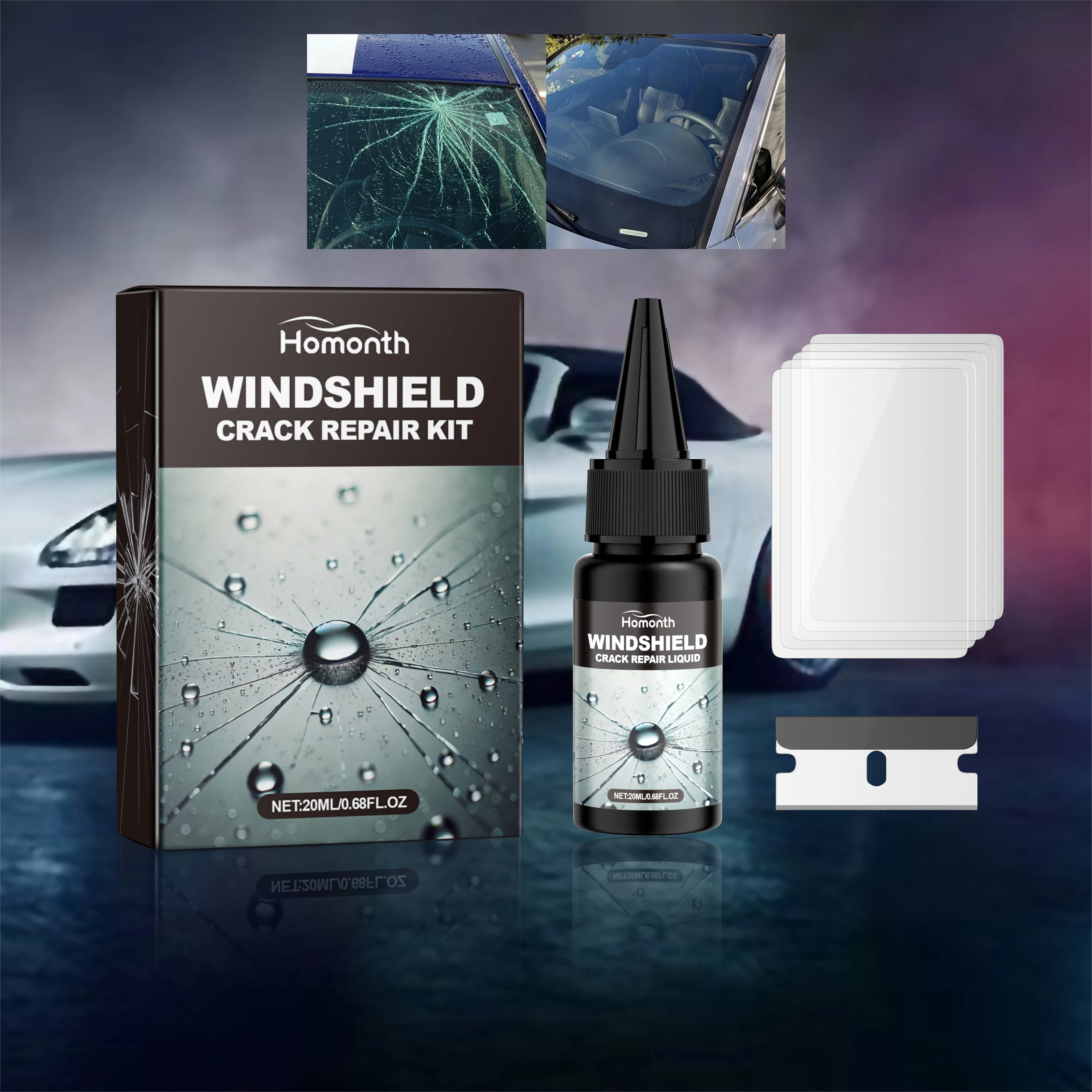 Windshield Crack Repair Kit Auto Front Windshield Nano Repair Fluid Kit Quickly Repair Cracks Clear Vision Safe Traveling