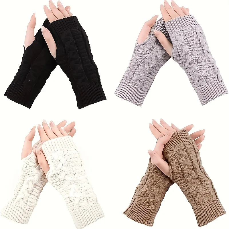 4Pcs Warm Gloves Yarn Gloves Short Cable Half-finger Cold-proof Wrist Warmer Knit Wrist Warmer Gloves
