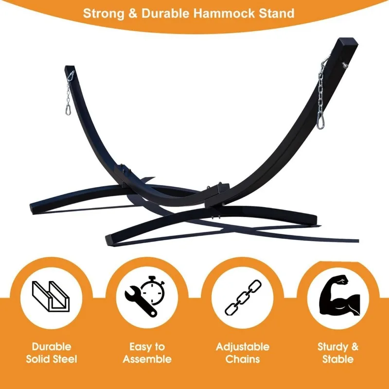 12 Ft Metal Arc Hammock Stand with Chains, Heavy Duty Hammock Stand 500 LB Capacity for Outdoor, Black