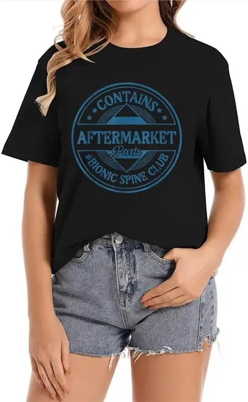 Contains Aftermarket Parts Ionic Spine Club Crew Neck Casual Short Sleeve Vintage Summer Graphic T-Shirt for Women