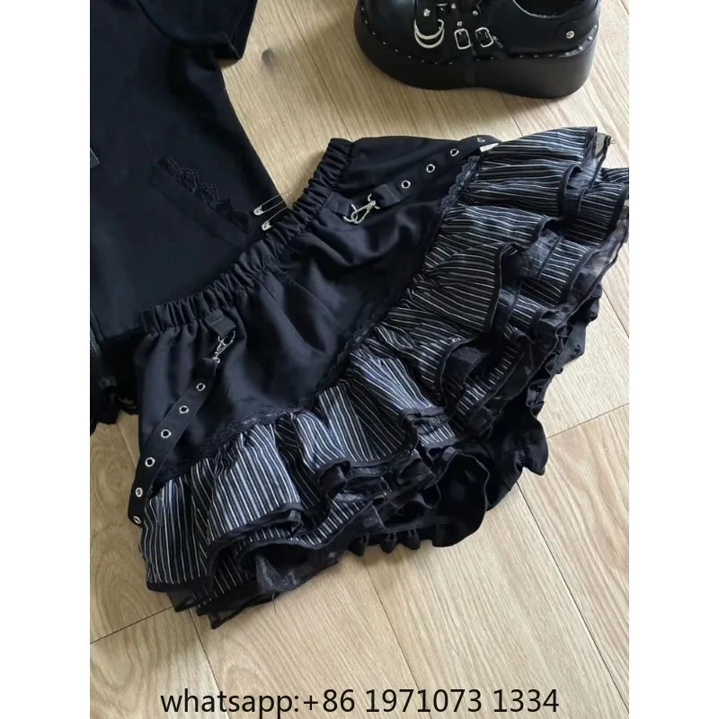 Harajuku Girls Stripe Punk Grunge Skirts Women Y2k Aesthetic High Waist Cake Mini Streetwear Lace Vintage Kawaii Mini Jupe