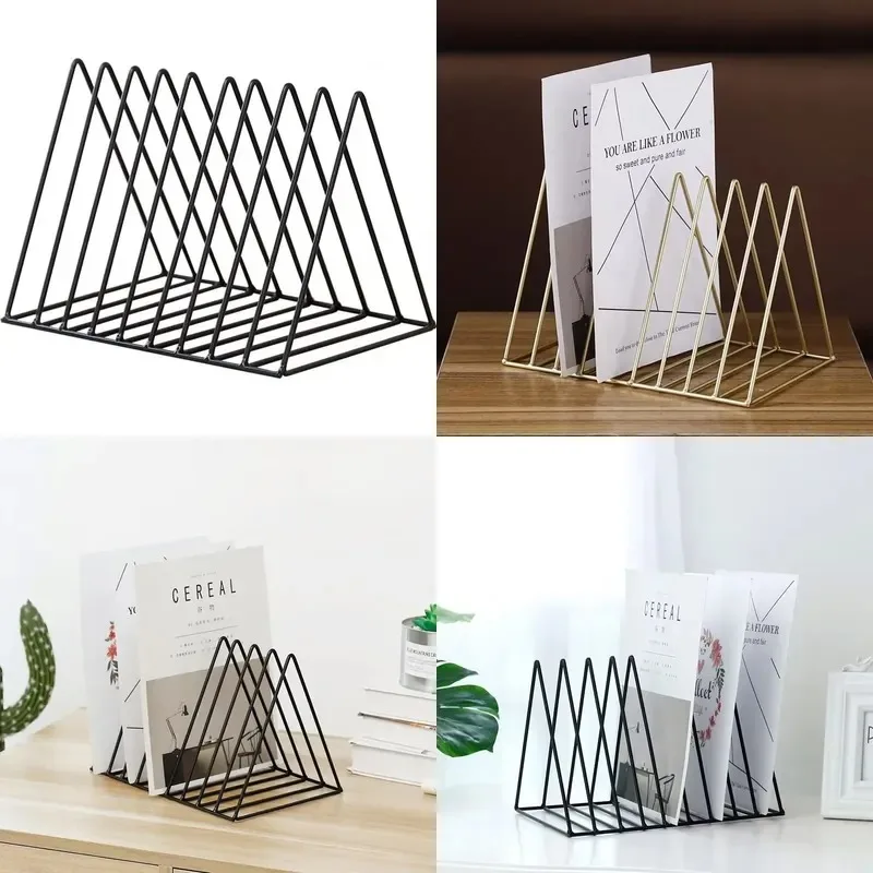 New Design Iron Triangle Frame Creative Office Desktop Magazine Storage Rack Metal Book Newspaper Holder