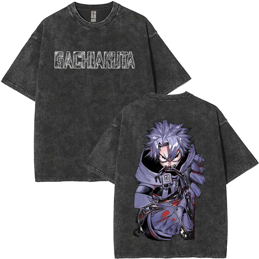 Anime Gachiakuta Enjin Vintage Washed T-Shirts für Männer und Frauen Manga Cosplay Harajuku T-Shirt Herren Mode Lässige Oversize T-Shirts – Detail 3