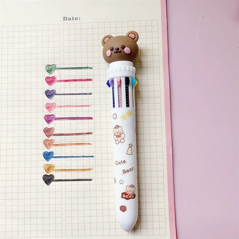 Cartoon Bear Ten Color Ballpoint Pen Merry Christmas Noel Gifts Ballpoint Pen Happy New Year 2025 Little Bear Multi-color Pen