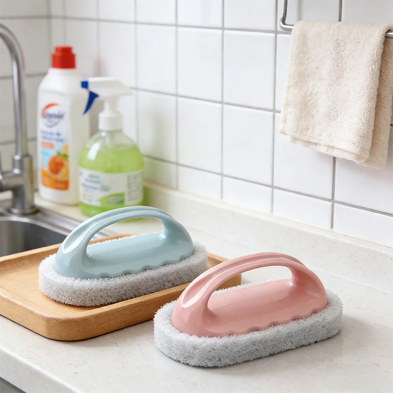 1/3/6pcs Handle Cleaning Brush with Sponge Multifunctional Scrubber for Bathroom Toilet Glass Bathtub Gas Stove Ceramic Window