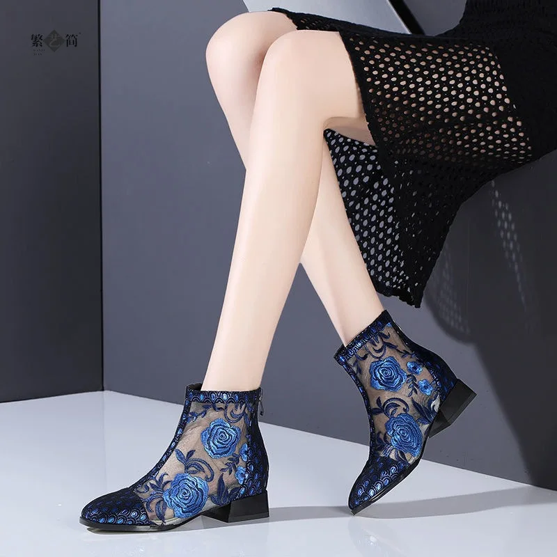 Summer Women High Heel Shoes Fashion Mesh Breathable Pumps  Rhinestone Elegant Footwear Pointed Thick Heels Female Dress Shoes