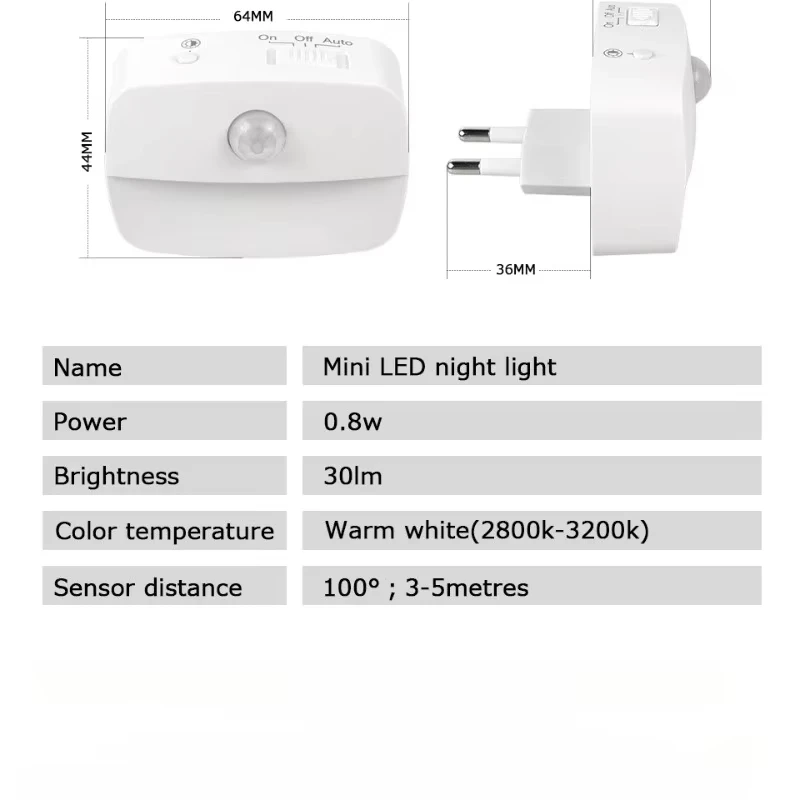 Mini LED Night Light PIR Motion Sensor Lamp 3 Modes Night Lamp Bedroom Bedside Lights EU Plug For Closet Corridor Bathroom