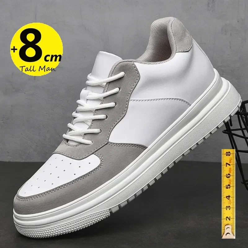 Buty z naturalnej skóry nowa wysokość dla mężczyzn 8cm niewidoczne trampki z windą sportowe zapatillas de Hombre duży rozmiar 46 luksusowy