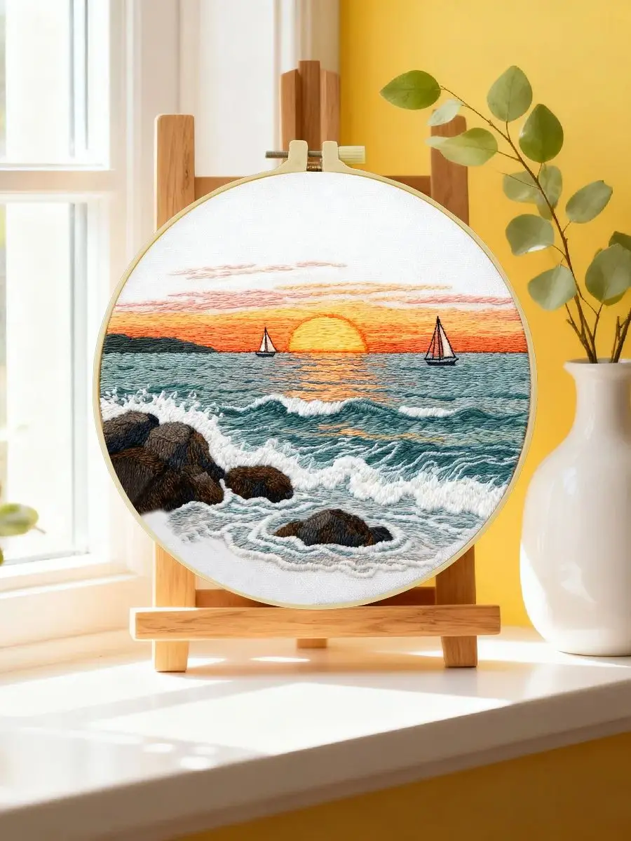 1 Stück 20X20CM/15X15CM 7,87/6,3 Zoll Meeres-Stickerei-Starter-Kit DIY-Set DIY-Stickerei-Set Handarbeits-Malerei Heimdekoration – Detail 6
