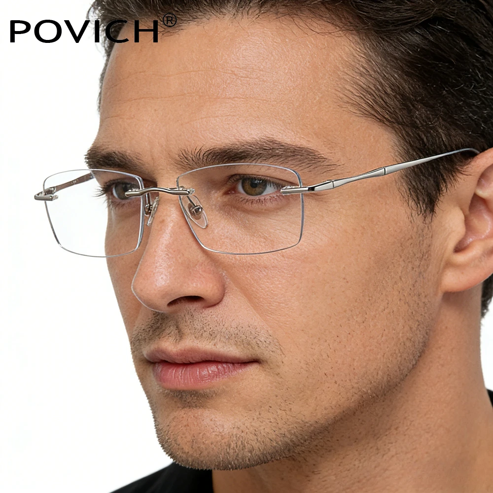 

Pure Titanium Glasses Anti Blue Light Men's Eyeglasses Frames Luxury Brands Rimless Glasses Women Pure Titanium Computer Lenses