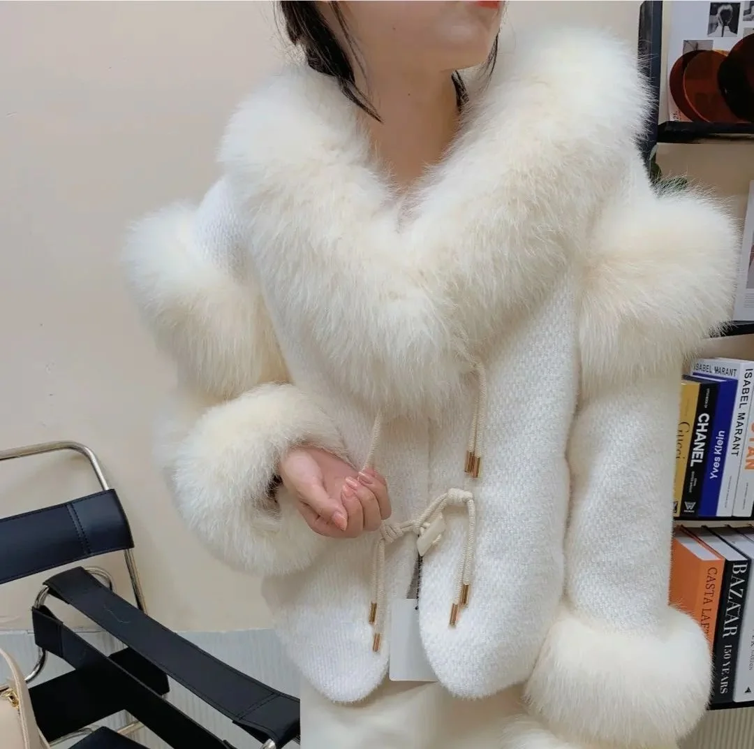 Wool Women Coat Imitation Fur Stitching Thickened Tweed Winter Woolen Jacket All Match Loose Long Overcoat