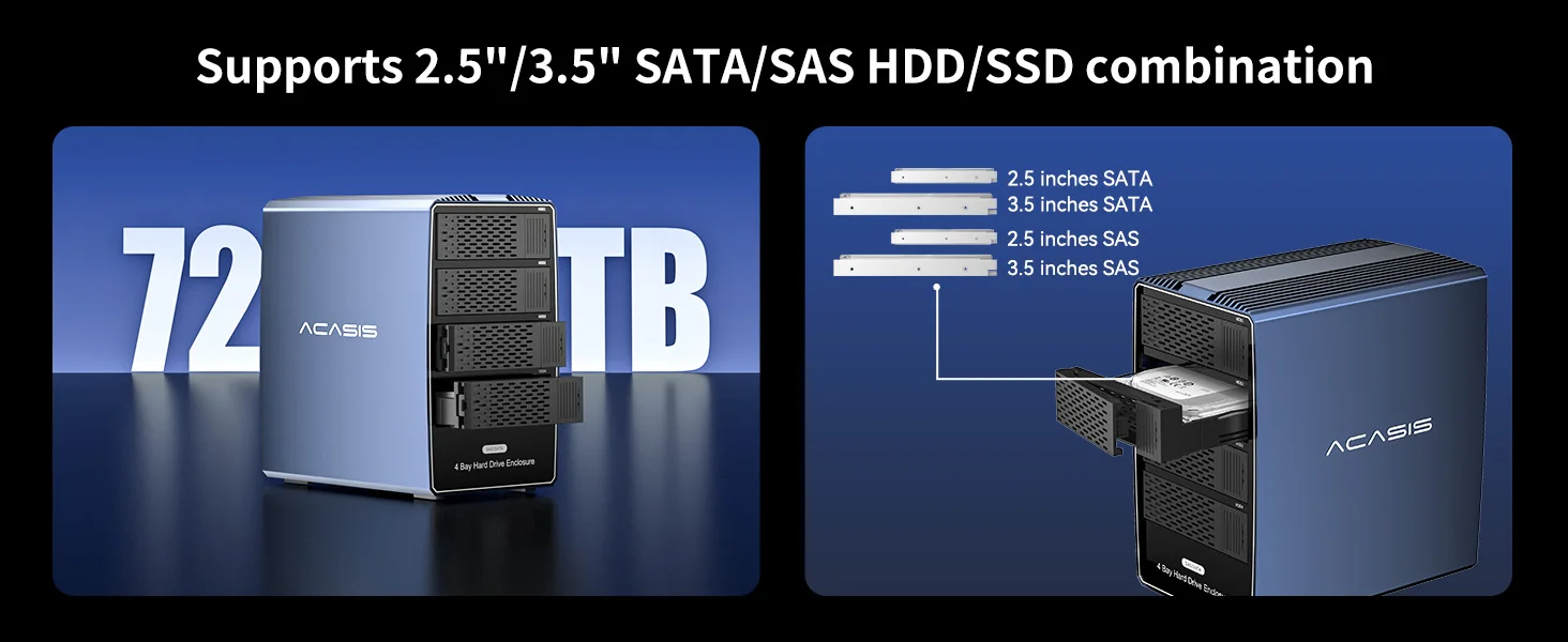 ACASIS 4 Bay SAS/SATA Hard Drive Enclosure 2.5/3.5 Inch External