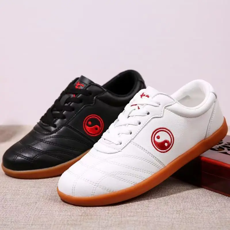 Middle-Aged and Elderly Soft Tai Chi Shoes Leather Side Beef Tendon Sole Anti-Slip Fitness Training Tai Chi Martial Arts Shoes