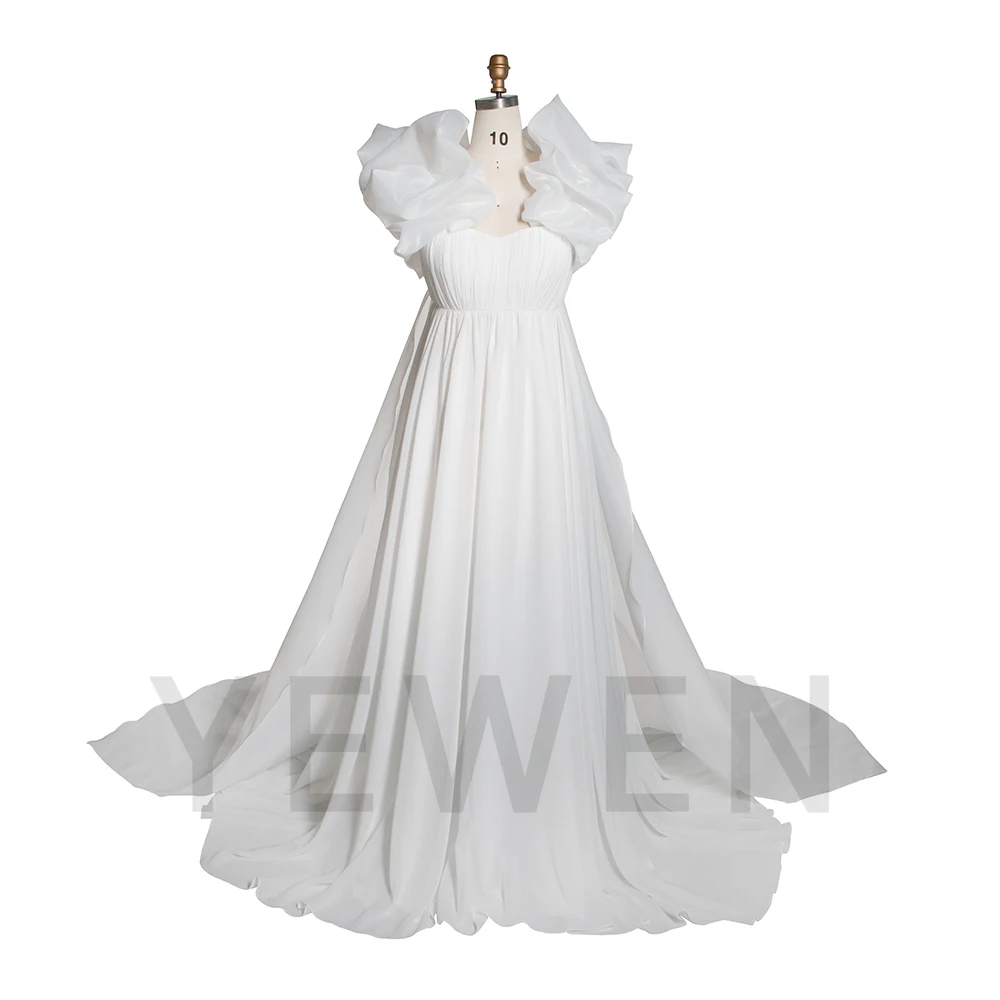 Flowing White Gown Detachable Sleeves Maternity Wedding Dress Pregnancy Photo Shooting Dress for Photo Shoot YW251025