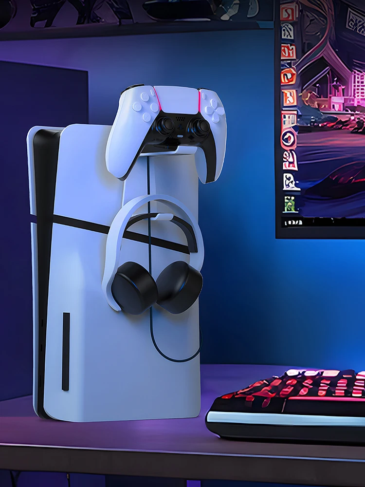 Wall Mount Controller & Headset Storage Holder Space Saving Headphone Hanger Gamepad Controller Hook for PS5 Slim/PS5 Console