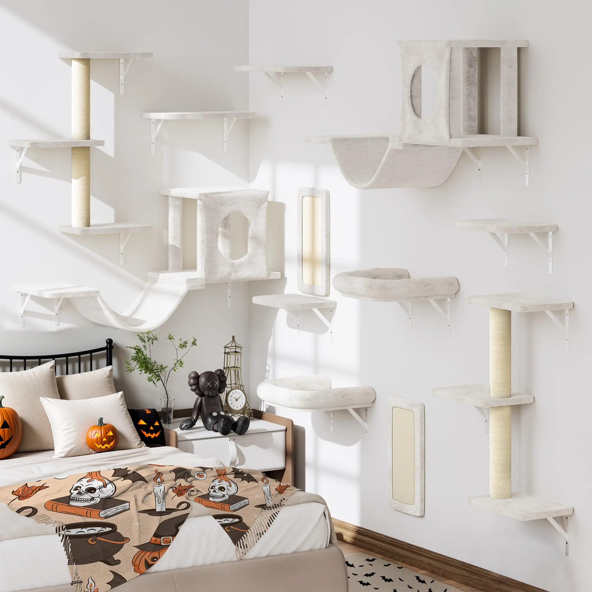 12-in-1 Cat Wall Shelves, Luxury Wall-Mounted Cat Shelves
