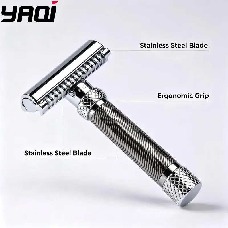 YAQI Vintage Open Comb Safety Razor Metal Double Edge Manual Shaver Non Slip Handle Men Beard Shaving Tool