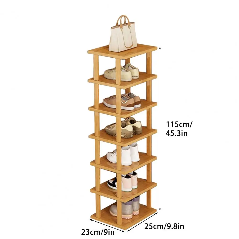 

Bamboo Shoes Rack 7 Tiers Vertical Shoe Rack Wood Narrow Shoe Rack Small Shoe Organizer Corner Tall Shoes Shelf Tall Tower