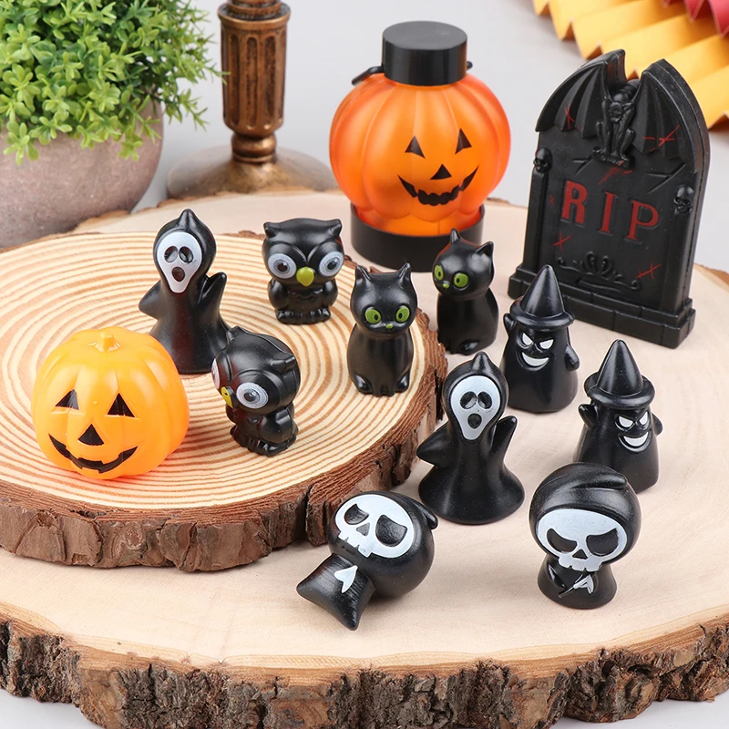 1Set 1:12 Dollhouse Miniature Halloween Ornament Ghost Tombstone Pumpkin Owl Witch Hat Model DIY DollHouseHalloween Scene Decor