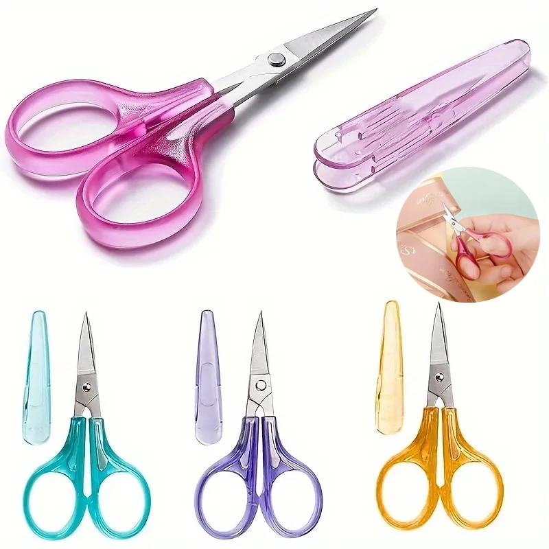 4pcs Stainless Steel Craft Scissors Set, Sharp Detail Scissors with Protective Cover,Compact for Sewing Embroidery Paper Cutting