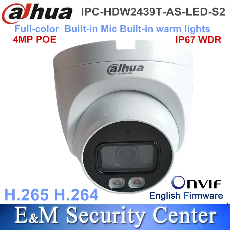 Original Dahua 4Mp IPC-HDW2439T-AS-LED-S2 And IPC-HDW2449T-S-LED POE Full-Color Built-in Mic Dome Eyeball Network Camera