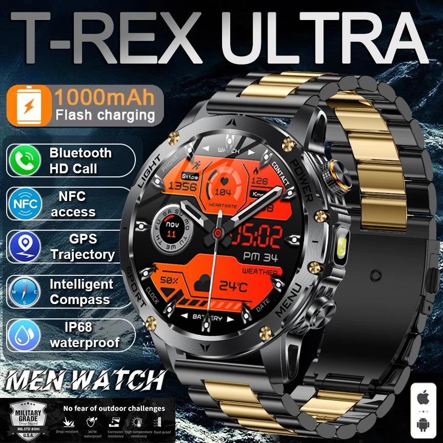 

New 2025 Military Smart Watch Men 1.7 inches HD AMOLED Screen 100+Sports Heart Rate Bluetooth Call IP68Waterproof SmartWatchs