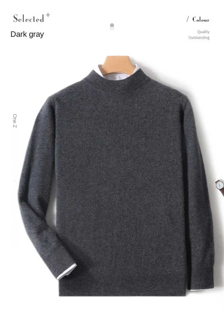 Herren-Pullover aus 100 % reiner Merinowolle, halbhoher Ausschnitt, einfarbig, Übergröße, lässiger Pullover, Herbst- und Wintersport-Kaschmir-Oberteil – Detail 28